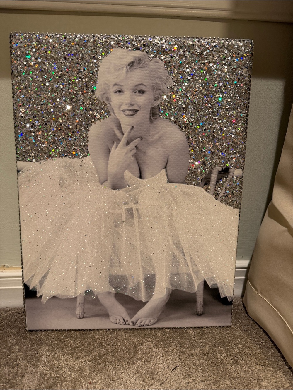 Glitter Accent Wall Art - Silver Sparkle Ballerina Portrait